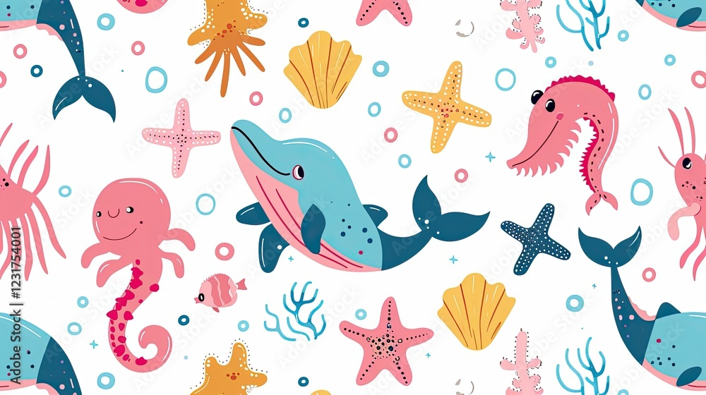 Obraz premium black multicolor marine animals marine animal illustration