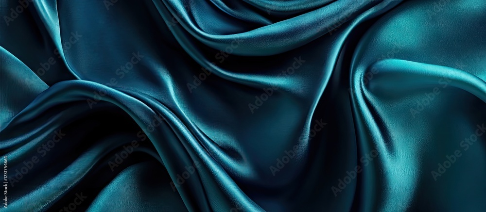 Obraz premium Teal and navy blue silk waves create an elegant abstract design with smooth folds and a glossy finish, emphasizing rich textures and depth.