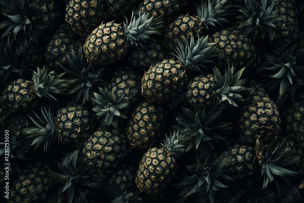 A lot of pineapples, closeup, healthy food, background A lot of pineapples, closeup, healthy food, background