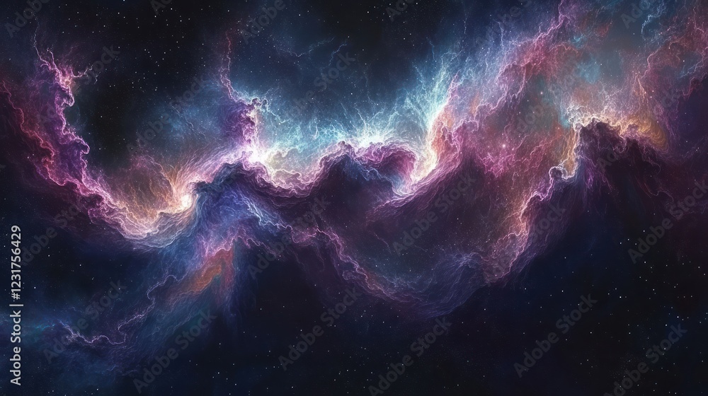 Cosmic Nebula Glowing clouds in space, stars background, science fiction backdrop Cosmic Nebula Glowing clouds in space, stars background, science fiction backdrop