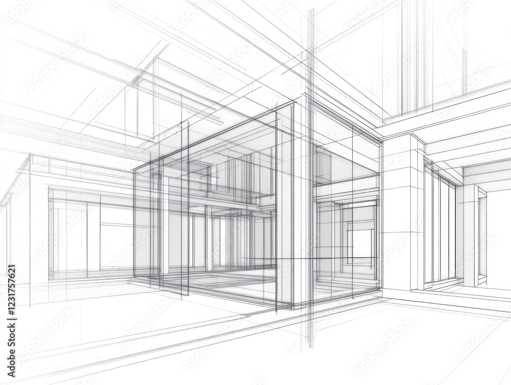 Architectural Wireframe Rendering Of Modern House Design Architectural Wireframe Rendering Of Modern House Design