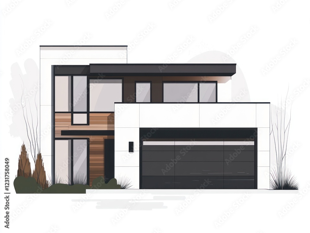 Modern Two Story House Architectural Design Illustration Modern Two Story House Architectural Design Illustration