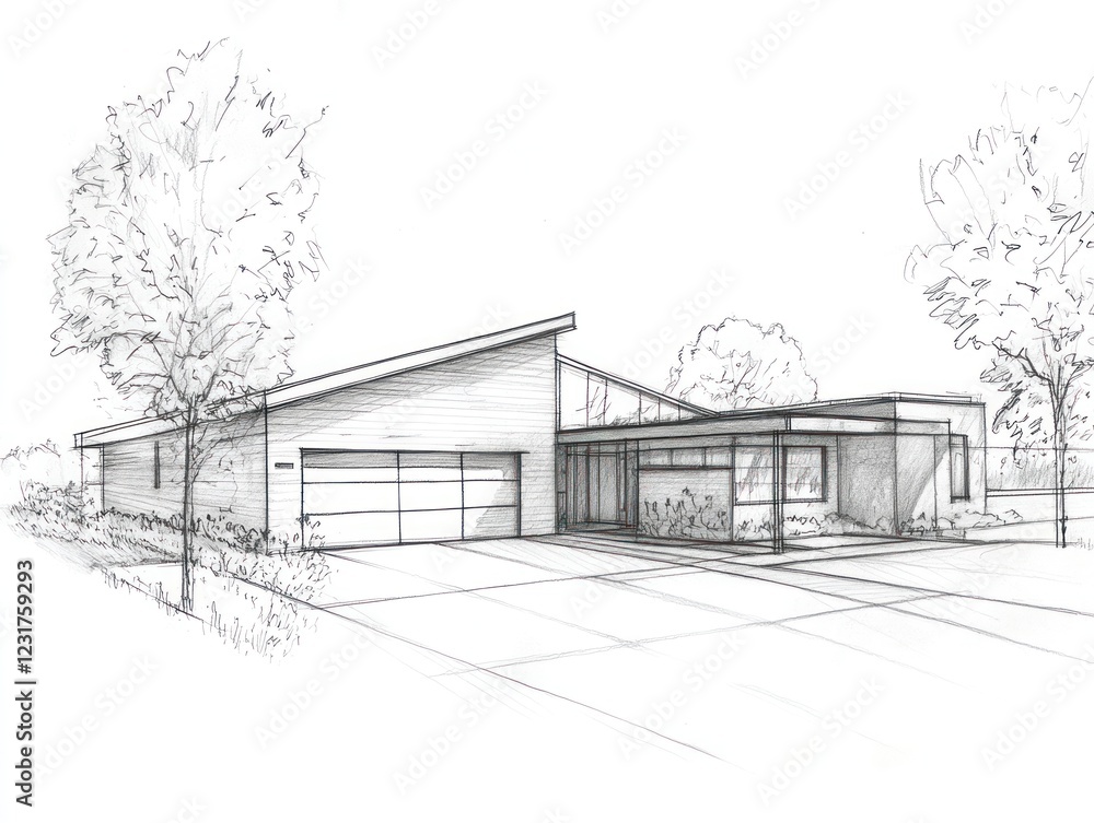 Fototapeta premium Modern House Architectural Sketch Design Plan