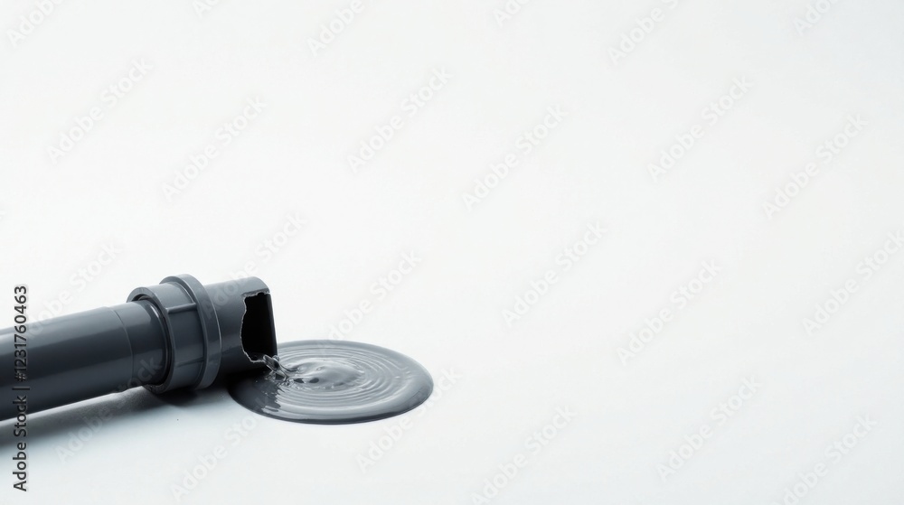 Dark gray liquid flowing from a pipe onto a white surface creating concentric ripples Dark gray liquid flowing from a pipe onto a white surface creating concentric ripples