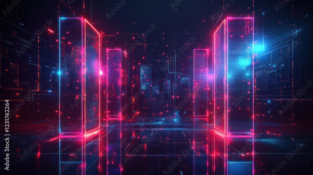 Futuristic city portal glowing neon digital art Futuristic city portal glowing neon digital art