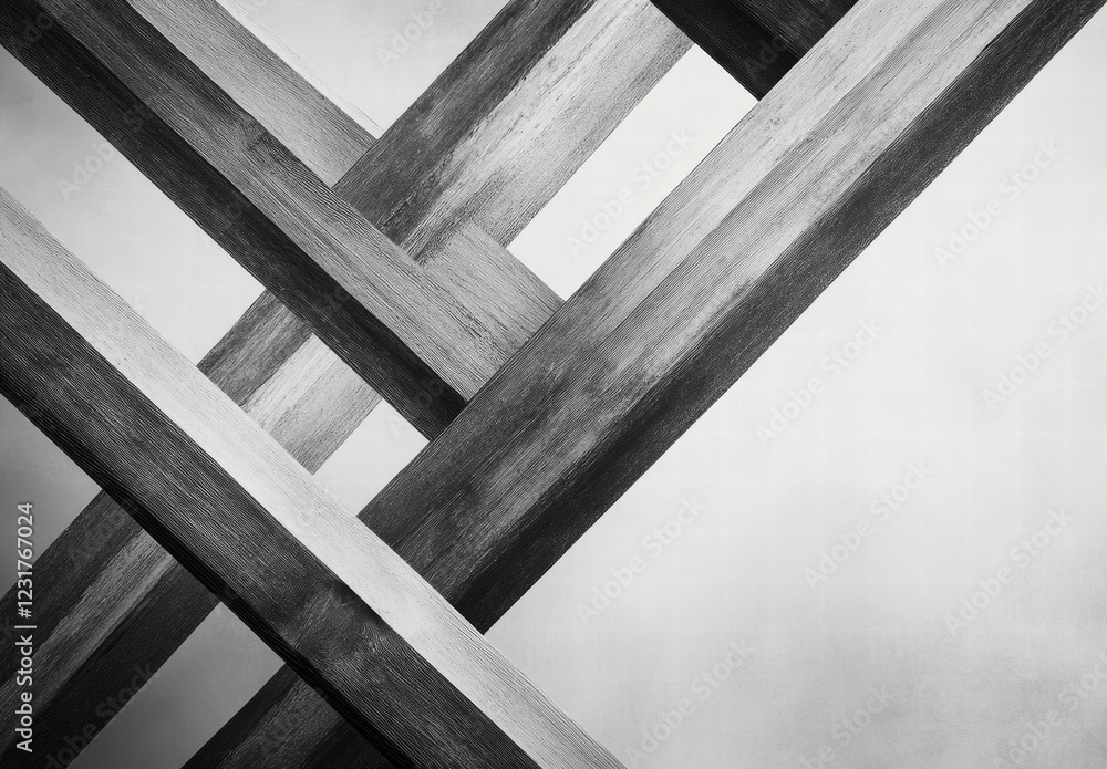 Fototapeta premium The image is a black and white drawing of wooden slats