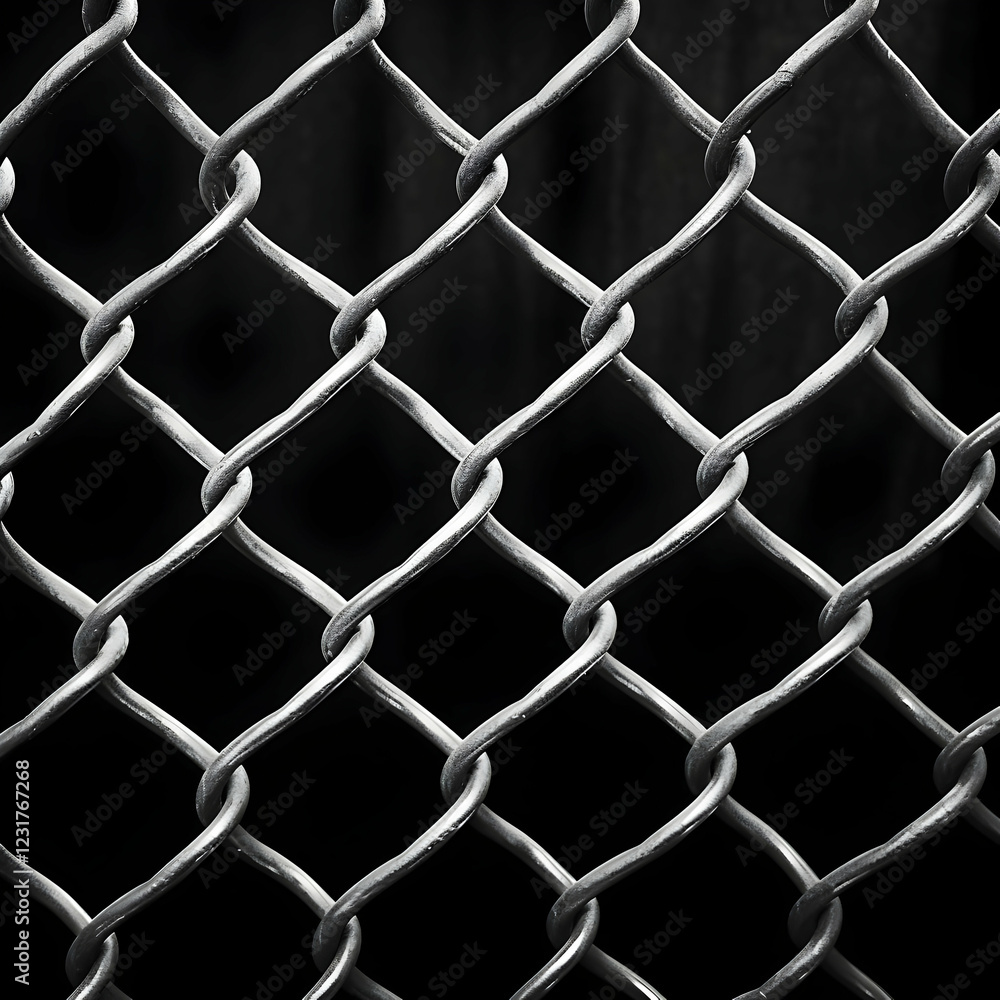 Fototapeta premium Seamless chainlink fence texture pattern urban environment black and white photography close-up view