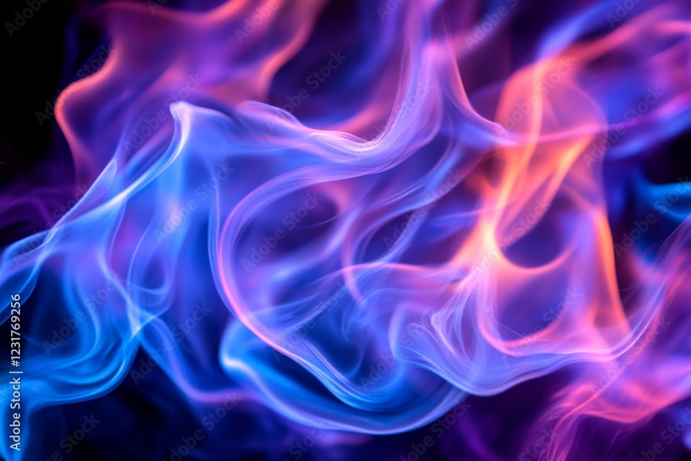 Fototapeta premium Colorful abstract design with swirling flames illuminated in purple and blue tones