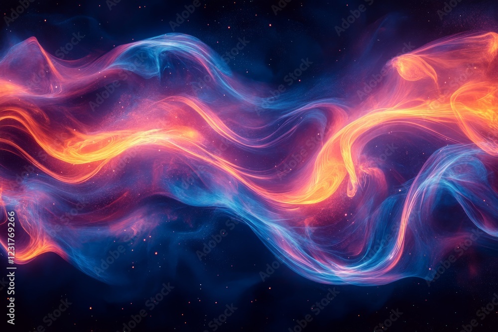 Vibrant cosmic waves flowing through the dark expanse of space with swirling colors and ethereal patterns Vibrant cosmic waves flowing through the dark expanse of space with swirling colors and ethereal patterns
