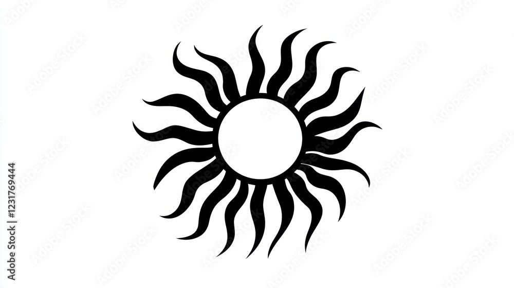 Stylized sun design, white background, abstract art, graphic design element Stylized sun design, white background, abstract art, graphic design element