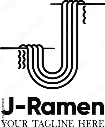 ramen noodle logo in the shape of a J, ramen logo, fast food logo