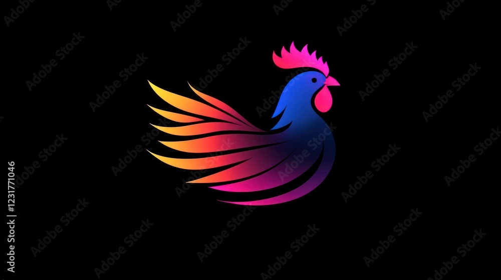 Obraz premium Colorful rooster design, dark background, graphic art, website design