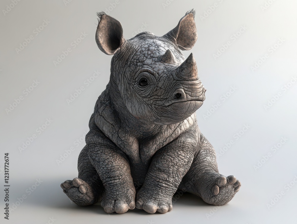 Obraz premium Baby rhino sitting cute and playful wildlife conservation center animal photography indoor close-up nature