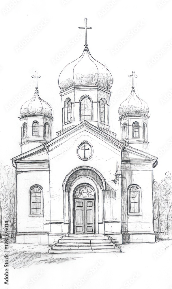 Pencil Sketch of a Traditional Church Building Pencil Sketch of a Traditional Church Building