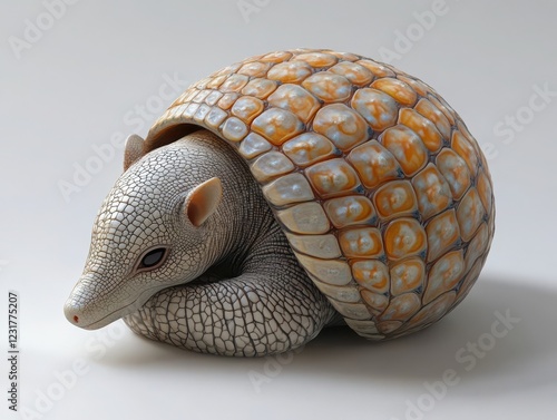 A tiny armadillo curled into a shell studio setting sculpture indoor close-up artistry photo