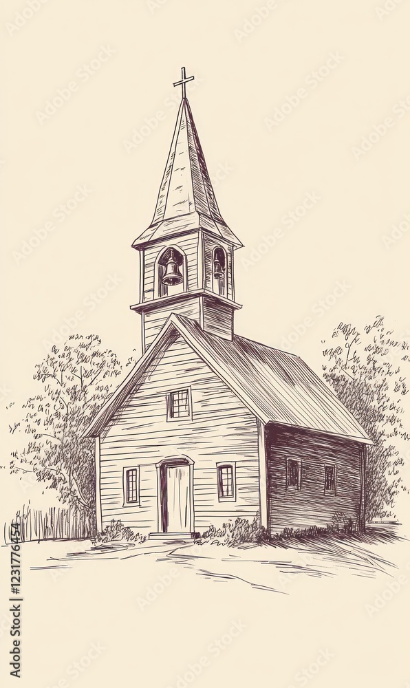 A Simple Country Church Drawing With A Steeple A Simple Country Church Drawing With A Steeple