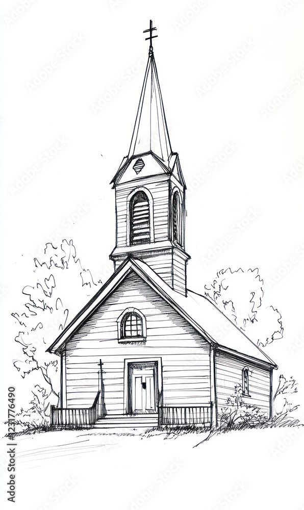 Simple Sketch of a Small Wooden Church Building Simple Sketch of a Small Wooden Church Building