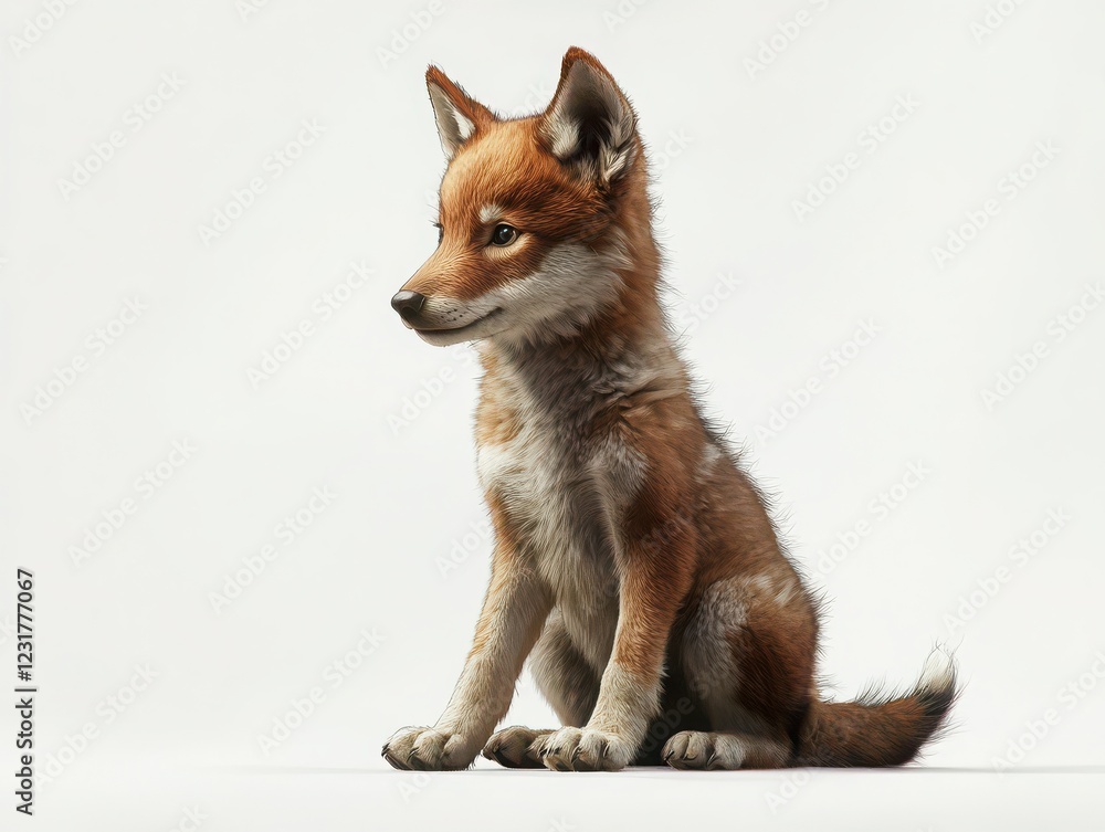 Fototapeta premium Young wolf pup sitting in serenity nature animal portrait studio close-up wildlife concept