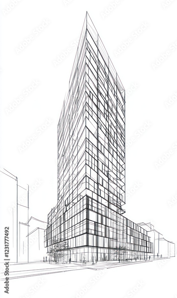 Architectural Sketch of a Modern Glass Building Design Architectural Sketch of a Modern Glass Building Design