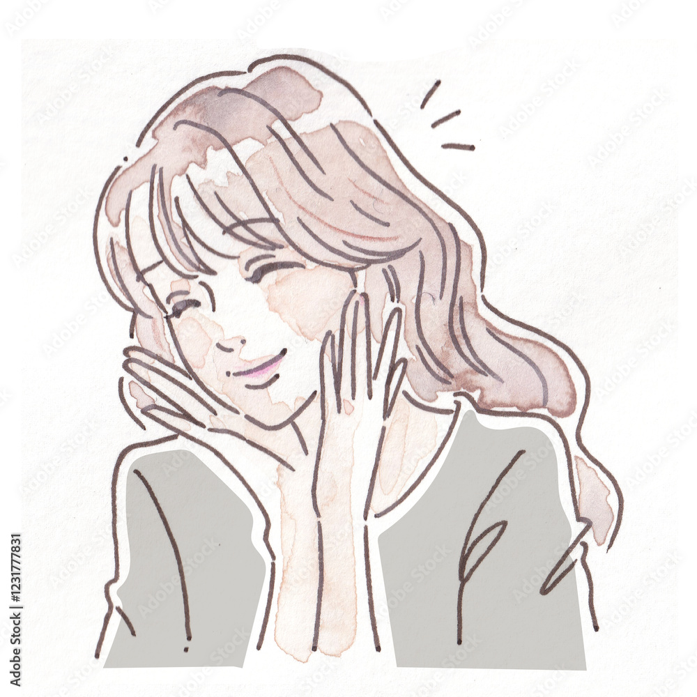 女性・女の子の水彩画手描きイラスト素材 女性・女の子の水彩画手描きイラスト素材