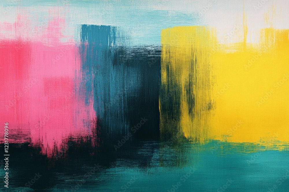 Obraz premium Abstract painting featuring vibrant shades of pink, blue, yellow, and green in a dynamic composition