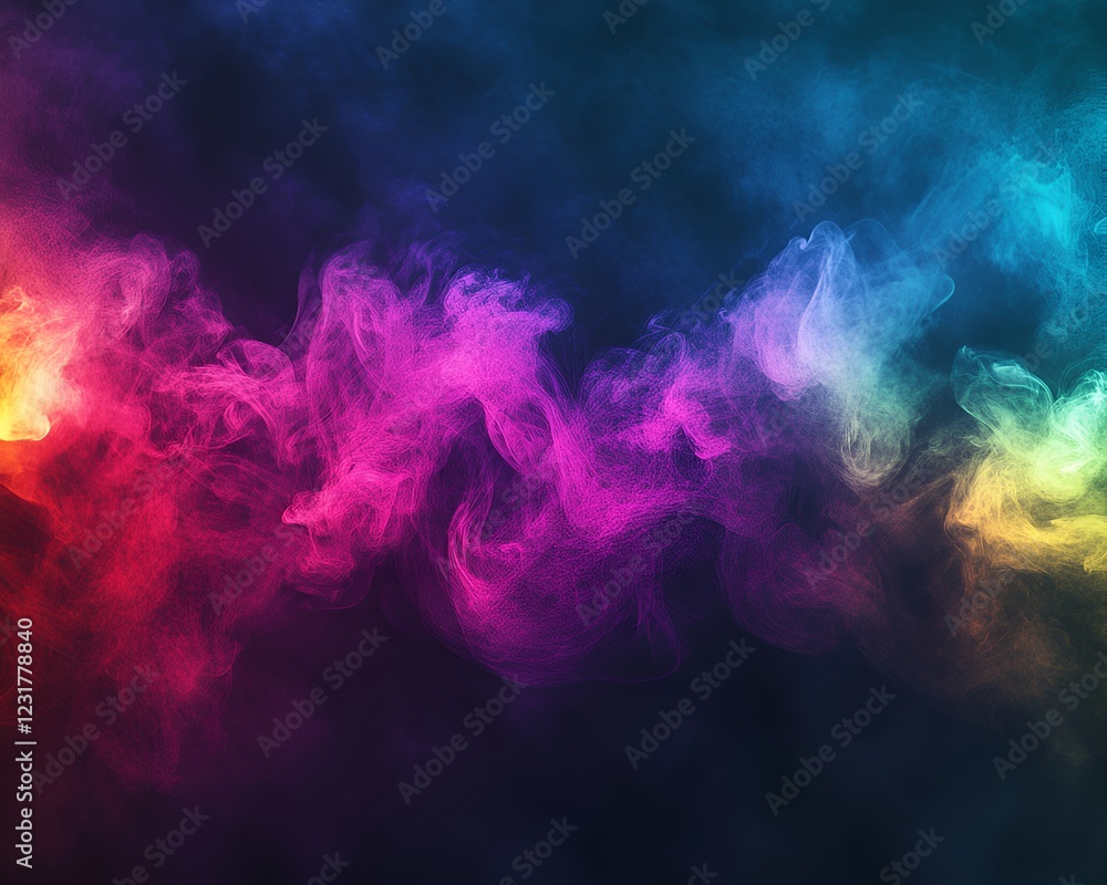 Abstract smoke effect with vivid rainbow hues blending into a dark and atmospheric background Abstract smoke effect with vivid rainbow hues blending into a dark and atmospheric background