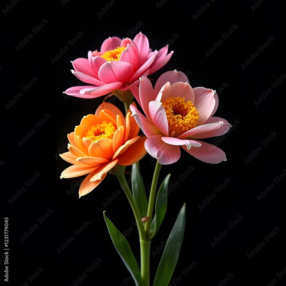 Fototapeta premium Vibrant Spring Flowers Pop of Color against Chic Black Background