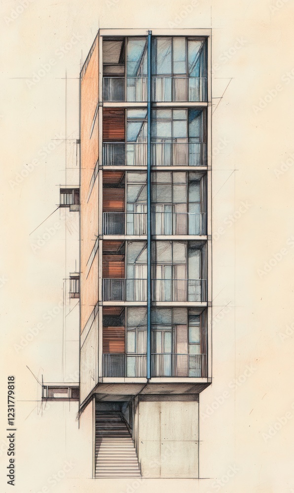 Architectural Drawing of a Modern Apartment Building Architectural Drawing of a Modern Apartment Building