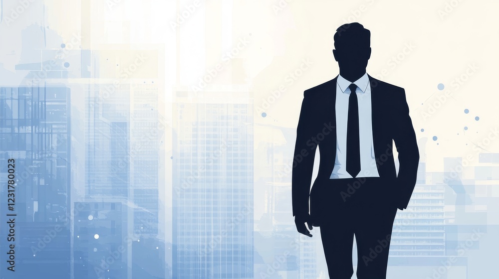 Silhouette of a Businessman in a Modern City Silhouette of a Businessman in a Modern City