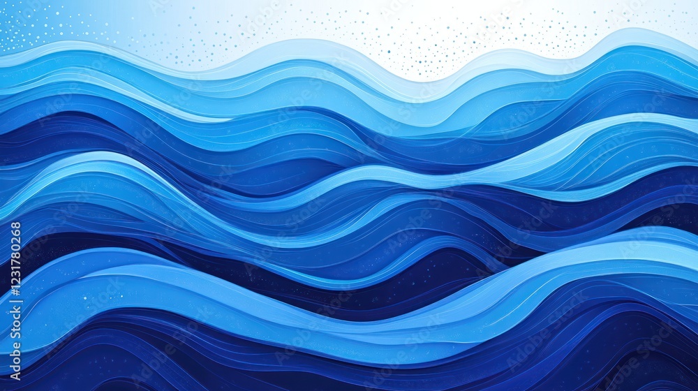Abstract ocean waves, paper art, winter sky, design background Abstract ocean waves, paper art, winter sky, design background
