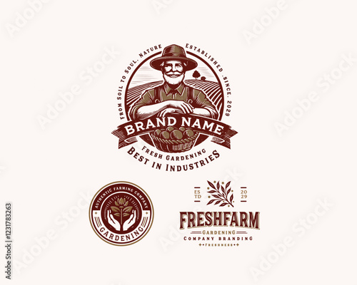 Set vintage bundle classic badge farm house market logo design for business company