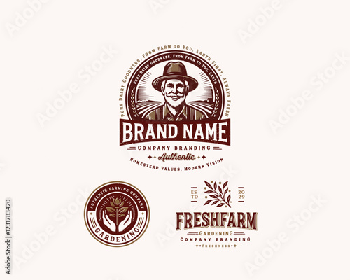 Set vintage bundle classic badge farm house market logo design for business company