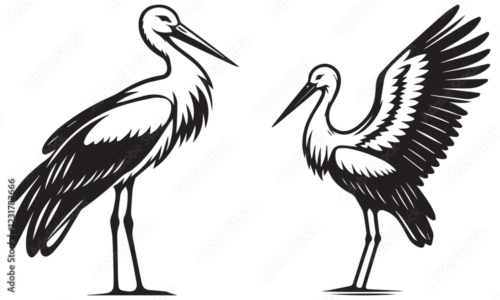 Fototapeta premium white stork with a baby
