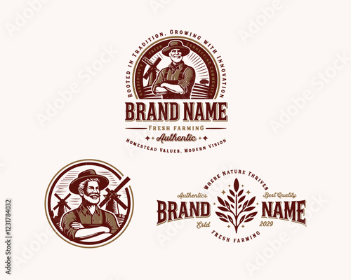 Set vintage bundle classic badge farm house market logo design for business company