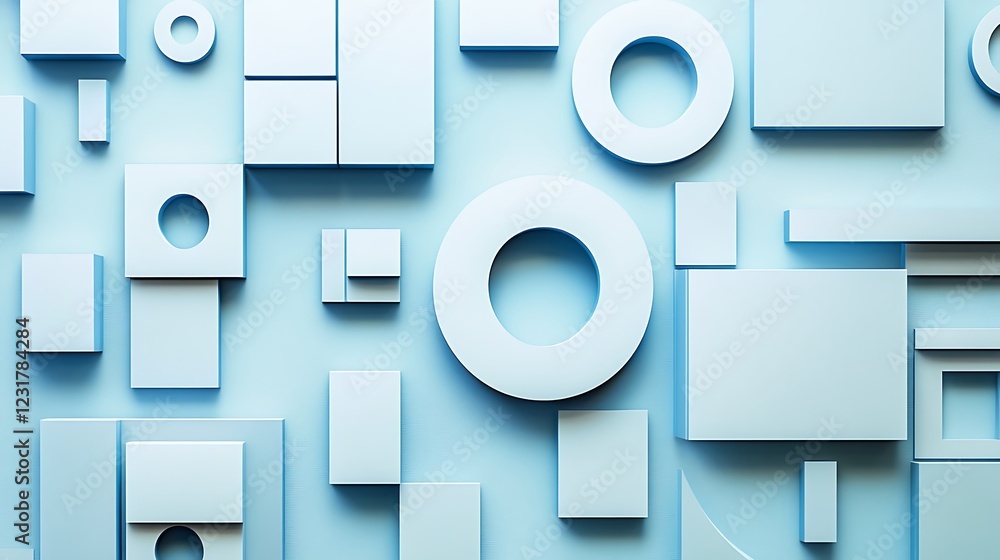 Abstract Composition of Light Blue Geometric Shapes Abstract Composition of Light Blue Geometric Shapes