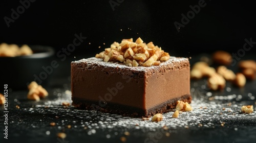 Decadent chocolate brownie topped with walnuts