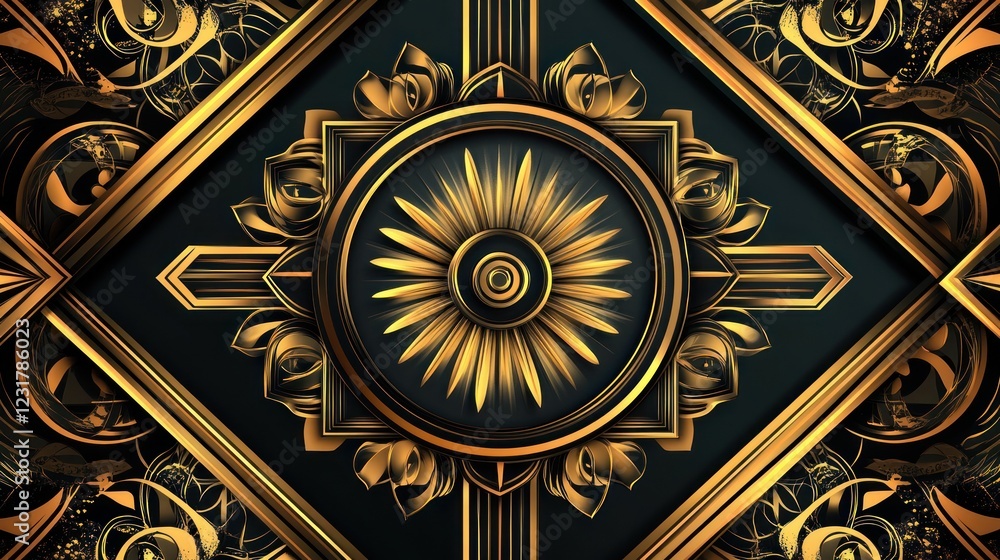 Gold floral art deco design, dark background, pattern, website banner Gold floral art deco design, dark background, pattern, website banner