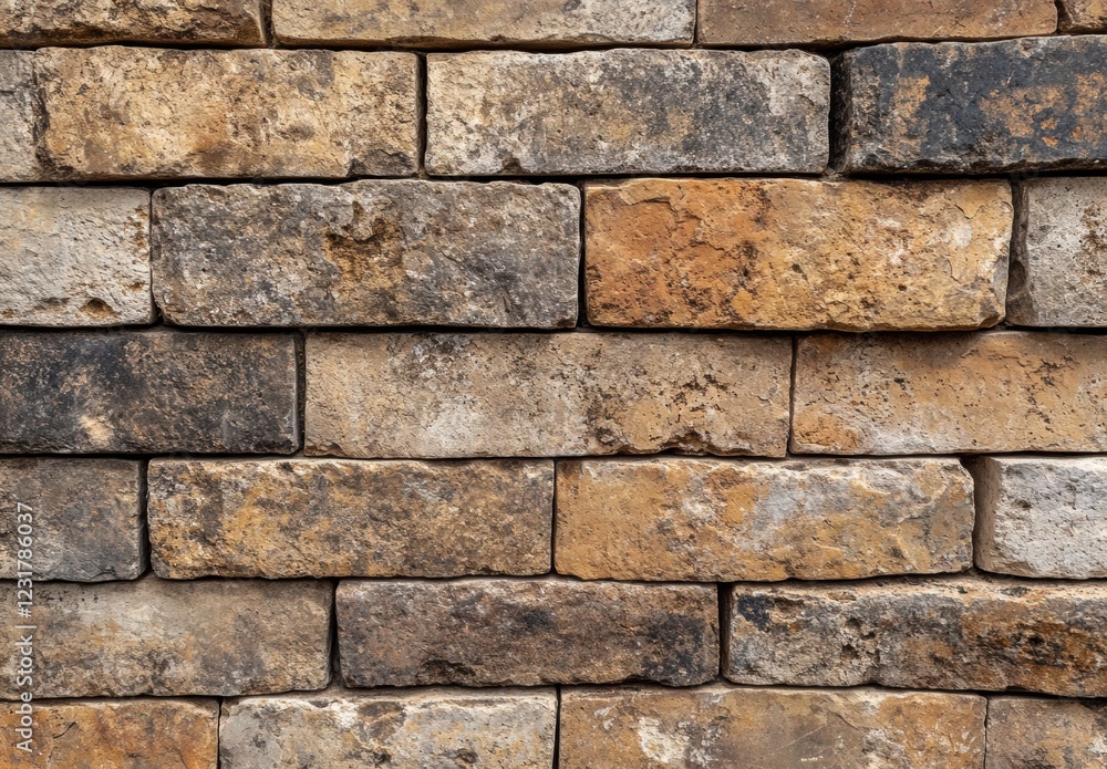 A brick wall with a brown and tan color A brick wall with a brown and tan color