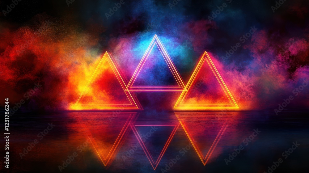 custom made wallpaper toronto digitalGlowing Neon Triangles Reflecting in Smoky Studio