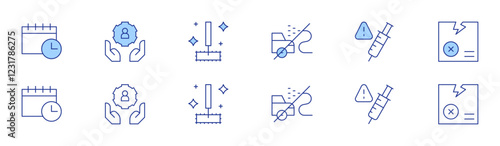 Hotel Management icon set in two styles, Duotone and Thin Line style. Editable stroke. cleaning kitchen floor, cardboard box broken down, washing car, drug free, book an appt, community manager