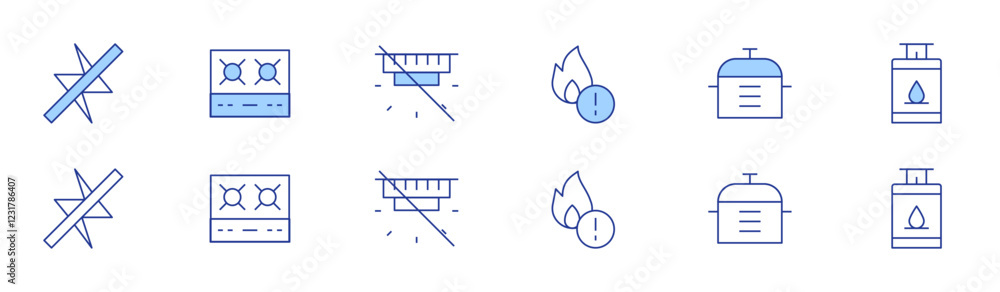 Hotel Management icon set in two styles, Duotone and Thin Line style. Editable stroke. electric outage in apt, fire in apt, burner, pot, propane tank, tamper smoke alarm Hotel Management icon set in two styles, Duotone and Thin Line style. Editable stroke. electric outage in apt, fire in apt, burner, pot, propane tank, tamper smoke alarm