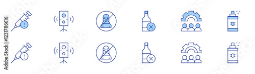 Hotel Management icon set in two styles, Duotone and Thin Line style. Editable stroke. pest service roaches bed bugs, crime free, drug free, loud music, drinking alcohol in public, community manager