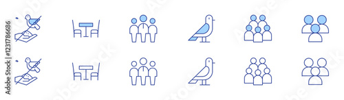 Hotel Management icon set in two styles, Duotone and Thin Line style. Editable stroke. pigeon, pigeon feeding, dining chair, guests