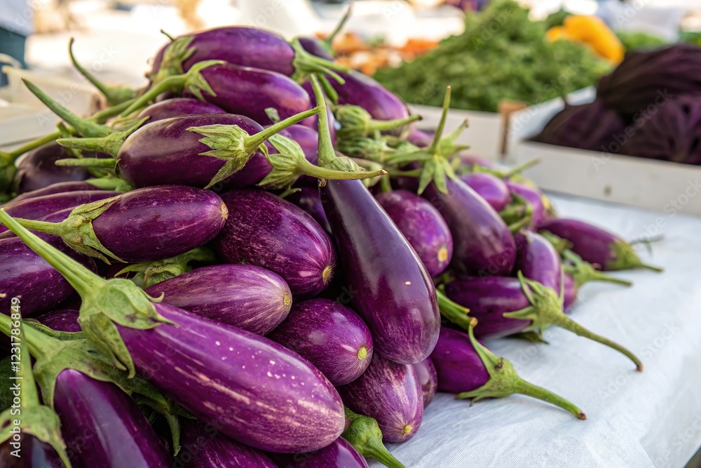 Piled Purple Eggplants - Fresh Produce Still Life Piled Purple Eggplants - Fresh Produce Still Life
