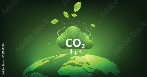 Earth globe with tree and icons of reducing CO2 emissions. to limit global warming and climate change, save our planet. 