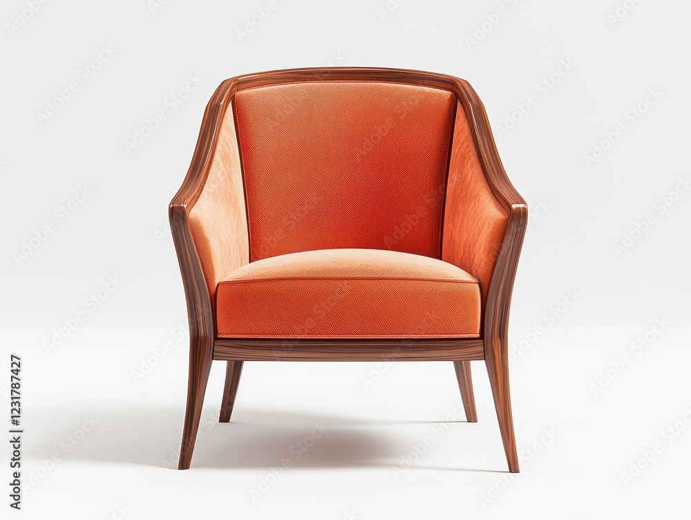 Modern orange accent chair in minimalist studio furniture showcase contemporary design bright environment Modern orange accent chair in minimalist studio furniture showcase contemporary design bright environment