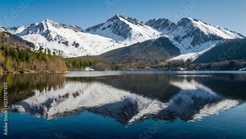 Wallpaper Mural Breathtaking views of a crystal clear lake in the mountains reflecting the snow-capped peaks. Quiet surface of the water Torontodigital.ca