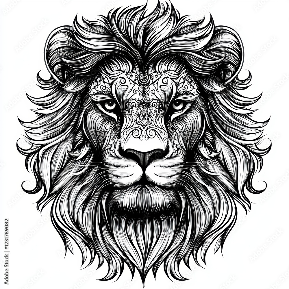 Ornate lion head illustration in intricate patterns Ornate lion head illustration in intricate patterns