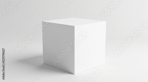 A single pristine white cube rests on a minimalist, bright backdrop, offering a clean and simple visual presentation for diverse applications