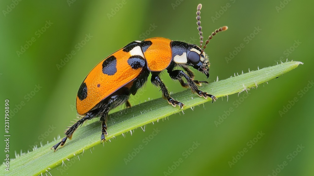 Orange ladybug beetle on a green leaf. Orange ladybug beetle on a green leaf.
